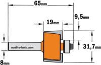 Fraise à feuillure CMT - Profondeur 9,5mm - Hauteur 19mm  - Queue de 8mm