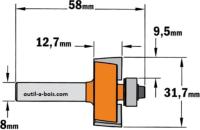 Fraise à feuillure CMT - Profondeur 9,5mm - Hauteur 12,7mm  - Queue de 8mm