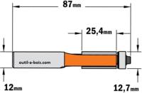 Fraise à Affleurer CMT - Diamètre 12,7 mm -  Hauteur 25.4 mm - Queue de 12 mm avec roulement