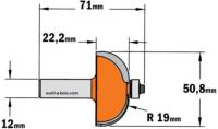 Fraise à congé CMT Rayon 19 mm - Queue de 12 mm