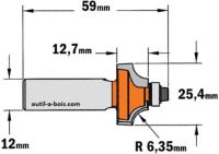 Fraise CMT pour quart de rond - Rayon 6,35mm - queue de 12mm