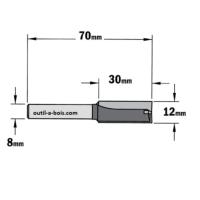 Fraise à Défoncer Carbure CMT - Diamètre 12 mm -  Hauteur 30 mm - Queue de 8 mm