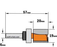 Fraise à Défoncer Carbure CMT - Diamètre 19 mm - Hauteur 20 mm - Queue de 6 mm avec roulement