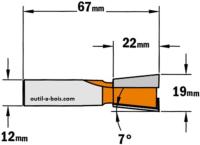 Fraise CMT à Queue d'Aronde 7° - Diamètre 19 mm - Queue de 12 mm