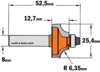 Fraise CMT pour quart de rond (petit roulement) - Rayon 6,35mm - queue de 8mm