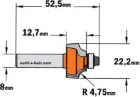 Fraise CMT pour quart de rond (petit roulement) - Rayon 4,75mm - queue de 8mm