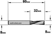 Fraise à Défoncer CMT Hélicoïdale NEGATIVE - Diamètre 8 mm -  Hauteur 32 mm - Queue de 8 mm