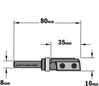 Fraise à Affleurer CMT à plaquettes - Diamètre 16 mm -  Hauteur 35 mm - Queue de 8 mm avec roulement