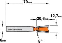 Fraise CMT à Queue d'Aronde 8° - Diamètre 12,7 mm - Queue de 8 mm