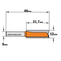Fraise à Défoncer Carbure CMT - Diamètre 12 mm - Hauteur 31,7 mm  - Queue de 6 mm