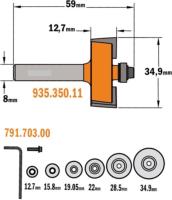 Coffret Fraise à feuillure CMT + roulements - Profondeur 0 à 12,7mm - Hauteur 12,7mm  - Queue de 8mm