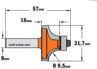 Fraise CMT pour quart de rond - Rayon 9,5mm - queue de 8mm