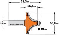 Fraise CMT pour quart de rond (petit roulement) - Rayon 19mm - queue de 12mm
