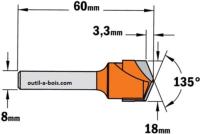 Fraise CMT à rainurer en V 135° pour Alucobond® - Diamètre 18 mm - Queue de 8 mm