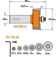 Coffret Fraise à feuillure CMT + roulements - Profondeur 0 à 12,7mm - Hauteur 12,7mm  - Queue de 12mm