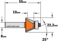 Fraise à chanfreiner CMT - Angle 25°  - Queue de 8 mm avec roulement