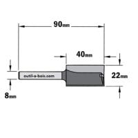 Fraise à Défoncer Carbure CMT - Diamètre 22 mm -  Hauteur 40 mm - Queue de 8 mm