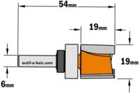 Fraise à Défoncer Carbure CMT - Diamètre 19 mm - Hauteur 19 mm - Queue de 6 mm avec roulement