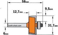 Fraise à feuillure CMT - Profondeur 9,5mm - Hauteur 12,7mm  - Queue de 6mm
