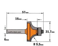 Fraise CMT pour quart de rond - Rayon 9,5mm - queue de 6mm