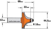 Fraise CMT pour quart de rond (petit roulement) - Rayon 16mm - queue de 12mm
