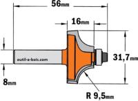 Fraise CMT pour quart de rond (petit roulement) - Rayon 9,5mm - queue de 8mm