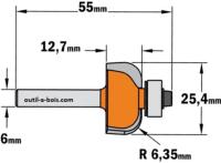 Fraise à congé CMT Rayon 6,35 mm - Queue de 6 mm