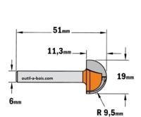 Fraise à gorge CMT - Rayon 9,5 mm - Queue de 6 mm