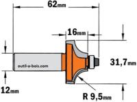 Fraise CMT pour quart de rond (petit roulement) - Rayon 9,5mm - queue de 12mm