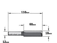 Fraise à Défoncer Carbure CMT - Diamètre 18 mm -  Hauteur 60 mm - Queue de 12 mm