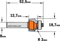 Fraise CMT pour quart de rond (petit roulement) - Rayon 3mm - queue de 8mm