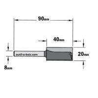 Fraise à Défoncer Carbure CMT - Diamètre 20 mm -  Hauteur 40 mm - Queue de 8 mm