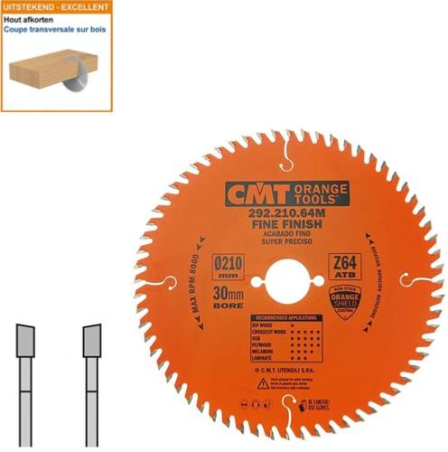Lame circulaire CMT pour coupes transversales pour portatives - Diamètre 210mm - Alésage 30mm - 64 dents alternées - Ep 2,8/1,8 - CMT Orange tools