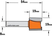 Fraise à Défoncer Carbure CMT - Diamètre 19 mm -  Hauteur 19 mm - Queue de 8 mm