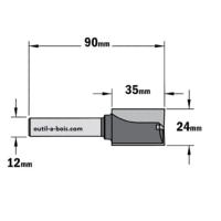Fraise à Défoncer Carbure CMT - Diamètre 24 mm -  Hauteur 35 mm - Queue de 12 mm