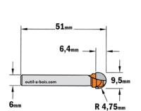 Fraise à gorge CMT - Rayon 4,75 mm - Queue de 6 mm