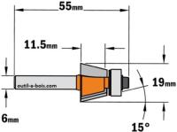 Fraise à chanfreiner CMT - Angle 15°  - Queue de 6 mm avec roulement