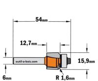 Fraise CMT pour quart de rond - Rayon 1,6mm - queue de 6mm