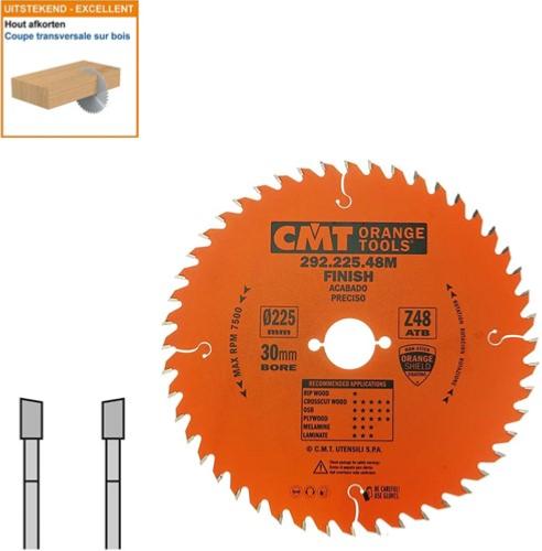 Lame circulaire CMT pour coupes transversales pour portatives - Diamètre 225mm - Alésage 30mm - 48 dents alternées - Ep 2,8/1,8 - CMT Orange tools