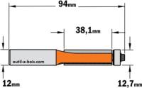 Fraise à Affleurer CMT - Diamètre 12,7 mm -  Hauteur 38.1 mm - Queue de 12 mm avec roulement
