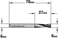 Fraise à Défoncer CMT Hélicoïdale POSITIVE - Diamètre 6 mm - Hauteur 27 mm - Queue de 6 mm