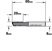Fraise à Défoncer CMT à Plaquettes - Diamètre 8 mm -  Hauteur 20 mm - Queue de 8 mm