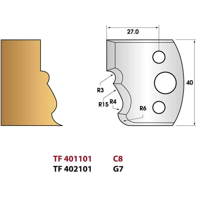 103: Jeu de 2 fers 40mm moulure régence pour porte outils 40 et 50mm