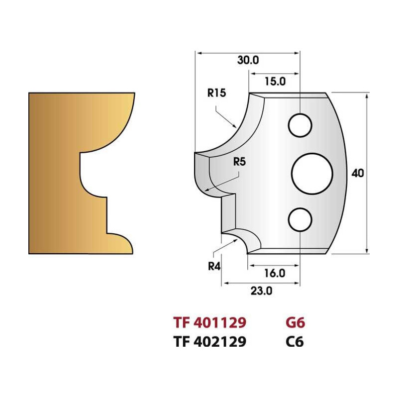 Jeu De 2 Fers Profil HT 40 Mm Pour Toupie - Profil Contre-Profil Leman 097