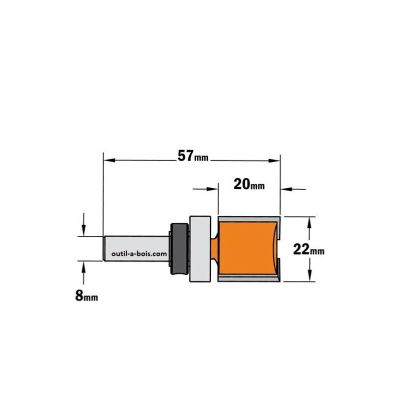 Fraise à Arrondir Carbure ENT 14378 - Queue 12 Mm, Diamètre 36,7 Mm, Rayon 12 Mm Avec Roulement