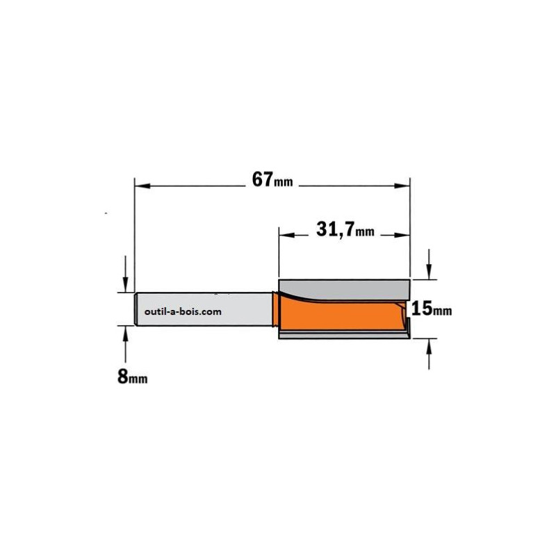 Fraise à Défoncer CMT Orange Tools 950.103.11 – Queue 8 Mm, Diamètre 11/28 Mm, 2 Tranchants, Rotation Droite