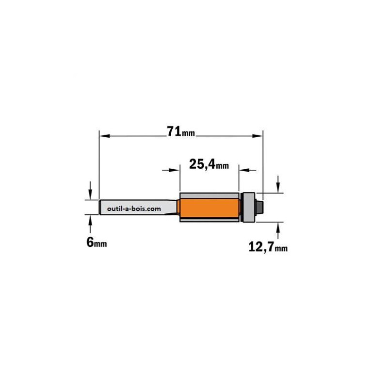 ENT Fraise Affleureuse Droite Carbure Queue 6mm Diamètre 12,7mm - Outil Bois Précis