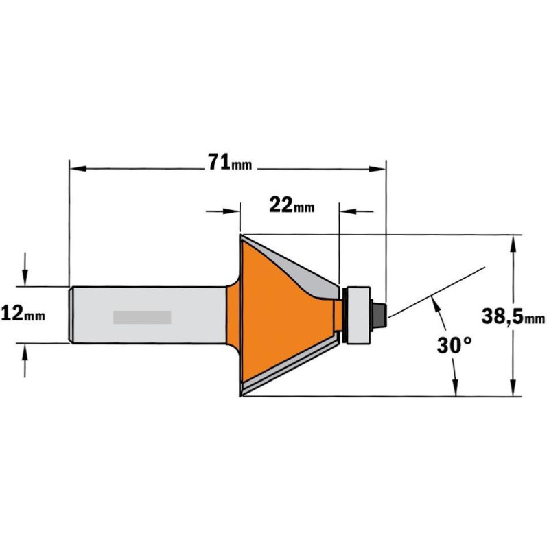 Fraise à Biseauter CMT 30° - Diamètre 24 Mm, Queue De 8 Mm, 2 Tranchants Carbure, Pour Défonceuse