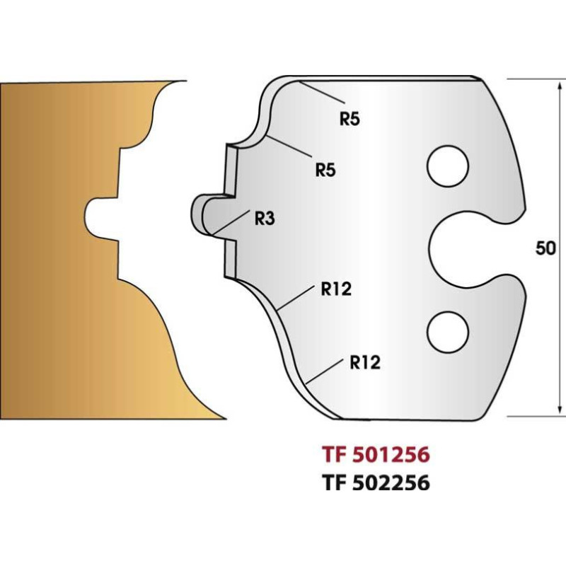 Jeu De 2 Fers Profilés Diamwood Platinum Ht. 50 X 5,5 Mm Pour Porte-outils De Toupie - Compatible CMT, LEMAN, HOLZMANN