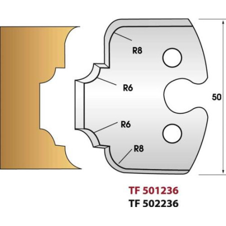 Jeu de 2 fers de toupie hauteur 50mm n°236 - MULTIBAGUETTE CONGE ET QUART DE ROND